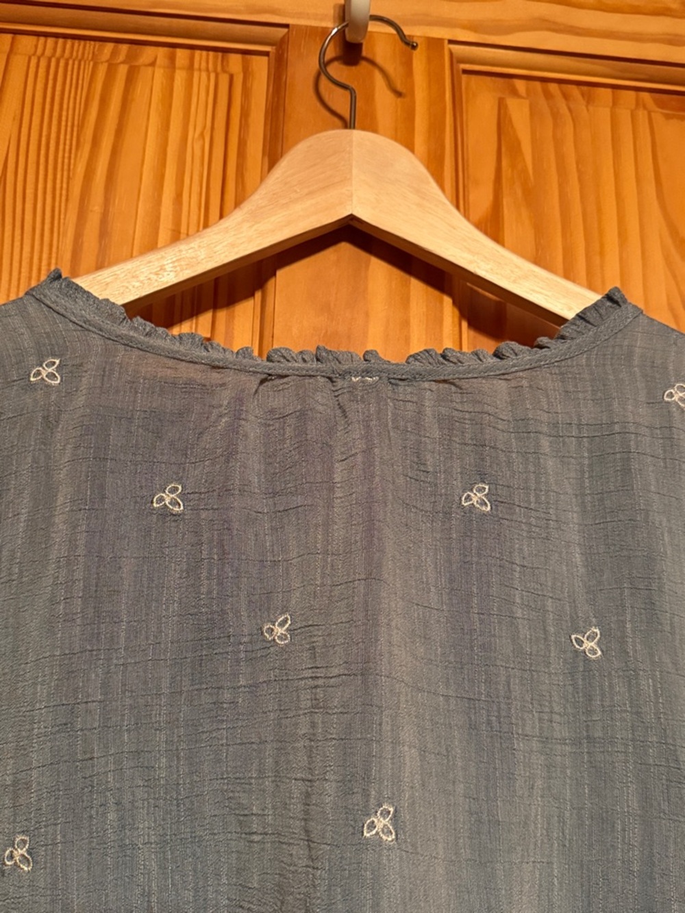 Fig and Flower Slate Blue Embroidered Ruffle-Sleeve Blouse - Picture 9 of 10
